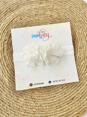 İrembaby Bebek Saç Bandı Beyaz Çiçekli Lastikli Saç Bandı Bandana