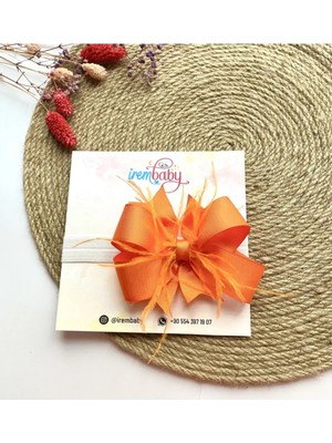 İrembaby Bebek Saç Bandı Turuncu Lastikli Tüylü Fiyonklu