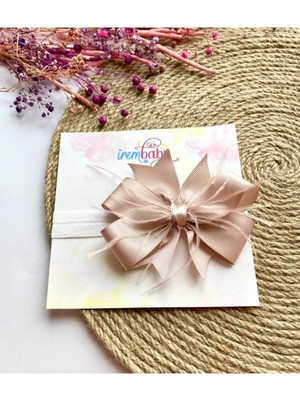 İrembaby Bebek Saç Bandı Pudra Pembe Lastikli Tüylü Fiyonklu