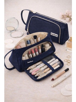 Özgürce Üçgen Çok Bölmeli Büyük Kapasiteli Kumaş Seyahat Makyaj Organizeri