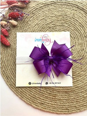 İrembaby Bebek Saç Bandı Mor Lastikli Tüylü Fiyonklu