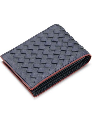 Guard Lacivert Hakiki Deri Örgü Desenli Kırmızı Erkek Cüzdan