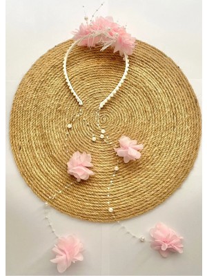 İrembaby Anne Lohusa Seti Pembe Çiçekli Incili Lohusa Tacı