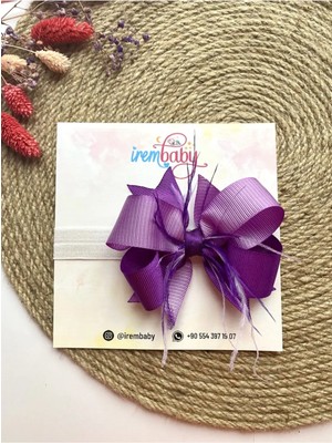 İrembaby Bebek Saç Bandı Mor Lila Lastikli Tüylü Fiyonklu