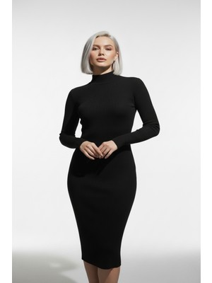 Hsc Bilişim Kadın Balıkçı Yaka Siyah Uzun Elbise