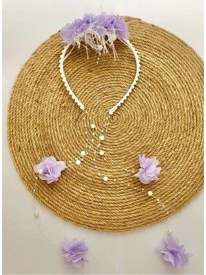 İrembaby Anne Lohusa Seti Lila Çiçekli Incili Lohusa Tacı