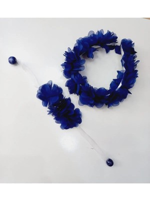 İrembaby Anne Bebek Lohusa Seti Çiçekli Lohusa Tacı ve Bileklik Kız Çocuk Özel Gün Taç Mavi