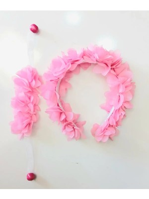 İrembaby Anne Bebek Lohusa Seti Çiçekli Lohusa Tacı ve Bileklik Kız Çocuk Çiçekli Taç Pembe