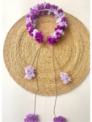 İrembaby Anne Lohusa Tacı Mor Lila Sarkan Küpeli Çiçekli Lohusa Tacı (Çekim-Düğün-Kına)