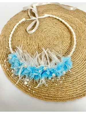 İrembaby Anne Lohusa Seti Mavi Çiçekli Incili Tasarım Lohusa Tacı Gelin Tacı Çekim/mevlüt/doğum