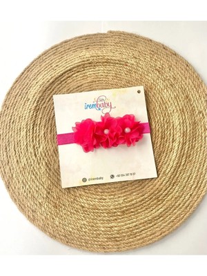 İrembaby Bebek Saç Bandı Fuşya Çiçekli Lastikli Saç Bandı Bandana