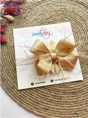 İrembaby Bebek Saç Bandı Gold Lastikli Tüylü Fiyonklu