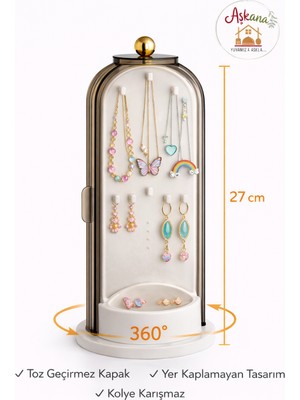 House By House KAPAKLI,360 Derece Dönen Takı Organizeri,şeffaf Akrilik,kolye,küpe,yüzük,bileklik Düzenleyici