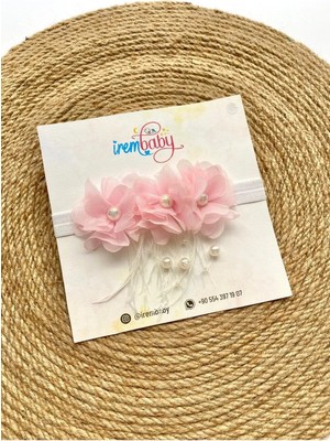 İrembaby Bebek Lohusa Seti Pembe Çiçekli Incili Lohusa Saç Bandı