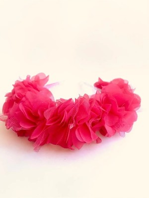 İrembaby Şeker Pembe Şifon Çiçekli Kristal Işıltılı Düğün Nikah Nişan Gelin Tacı