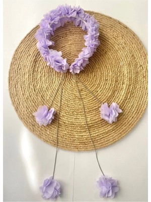 İrembaby Anne Lohusa Tacı Lila Sarkan Küpeli Çiçekli Lohusa Tacı (Çekim-Düğün-Kına)