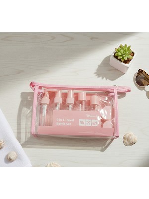 Özgürce 9 Parça Seyahat Şişe Seti, Taşıma Çantasıyla, Sprey ve Pompa Uyumlu