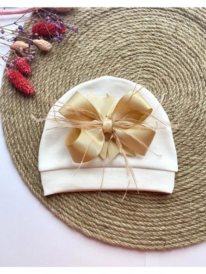 İrembaby Bebek Süslü Şapka Gold Tüylü Fiyonklu