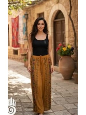 Fibula Bohem Otantik ve Mistik Işlemeli Standart Beden Kapama Şalvar Pamuk Pantolon 36-46 Bedenler Arası Olurbedenlerarasi