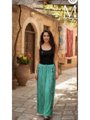 Fibula Bohem Otantik ve Mistik Işlemeli Standart Beden Kapama Şalvar Pamuk Pantolon 36-46 Bedenler Arası Olurbedenlerarasi