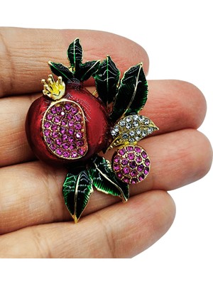 BB Bi Butik Shop Royal Nar Figürlü Taşlı Gold Detaylı Broş