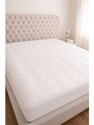 Elovias Kapitoneli Fitted Bazalı Sıvı Geçirmez Yatak Alez Koruyucusu Beyaz