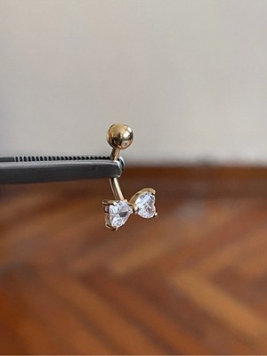Rupen Kraft 316 L Cerrahi Çelik Fiyonklu Göbek Piercingi Baget Taşlı Fiyonk Piercing