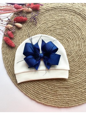 İrembaby Bebek Süslü Şapka Lacivert Tüylü Fiyonklu