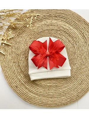 İrembaby Bebek Süslü Şapka Kırmızı Tüylü Fiyonklu