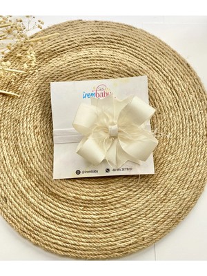 İrembaby Bebek Saç Bandı Krem Lastikli Tüylü Fiyonklu