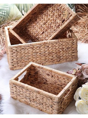 Feyza Design Büyük Hasır Dikdörtgen Sepet, Şık ve Kullanışlı Ev Dekorasyonu