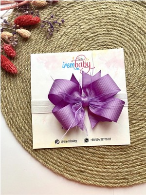İrembaby Bebek Saç Bandı Lila Lastikli Tüylü Fiyonklu