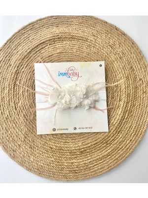 İrembaby Bebek Saç Bandı Pudra Pembe Çiçekli Lastikli Saç Bandı Bandana