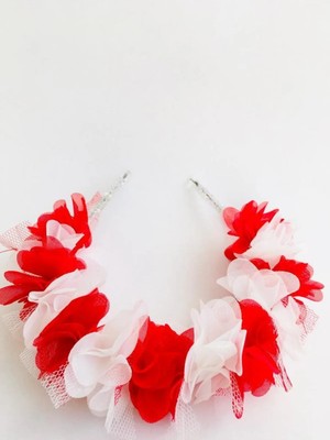 İrembaby Kırmızı Beyaz Şifon Çiçekli Kristal Işıltılı 23 Nisan 29 Ekim 19 Mayıs Kutlama Tören Okul Tacı