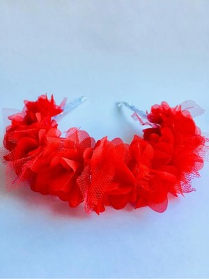 İrembaby Kırmızı Şifon Çiçekli Frida Kristal Işıltılı Düğün Nikah Nişan Gelin Tacı