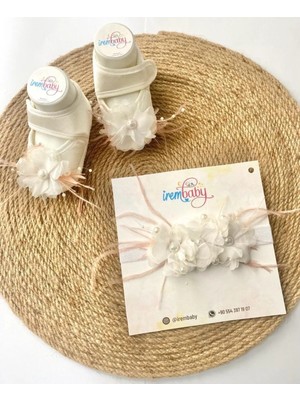 İrembaby Bebek Lohusa Seti Pudra Pembe Çiçekli Bebek Ayakkabısı ve Bebek Saç Bandı Lohusa Takımı Çekim-Mevlüt