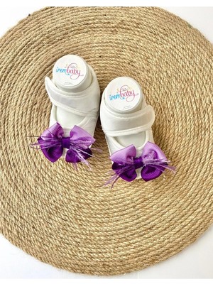 İrembaby Bebek Ayakkabı Süslü Patik Mor Lila Tüylü Fiyonklu (Lohusa-Çekim-Mevlüt)