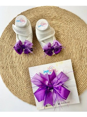 İrembaby Bebek Lohusa Seti Mor Tüylü Bebek Ayakkabısı ve Bebek Saç Bandı Lohusa Takımı Çekim-Mevlüt