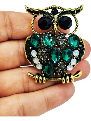 BB Bi Butik Shop Zümrüt Işıltılı Bilgelik Baykuş Broşu