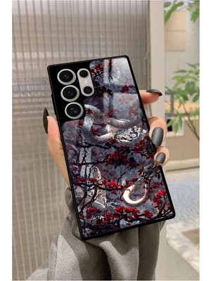 Snacase  Samsung Galaxy S23 Ultra Uyumlu Kırmızı Ağaç Tablosu Tasarımlı Parlak Silikon Kılıf