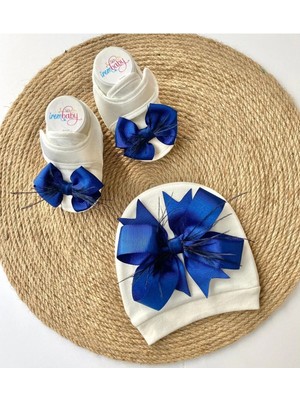 İrembaby Bebek Lohusa Seti Lacivert Tüylü Bebek Ayakkabısı ve Bebek Şapkası Lohusa Takımı Çekim-Mevlüt