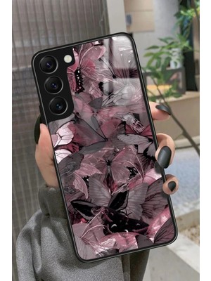 Snacase  Samsung Galaxy S22 Uyumlu Pembe Kelebek Tasarımlı Parlak Silikon Kılıf
