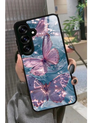 Snacase  Samsung Galaxy S24 Fe Uyumlu Pembe Kelebek Tasarımlı Parlak Silikon Kılıf