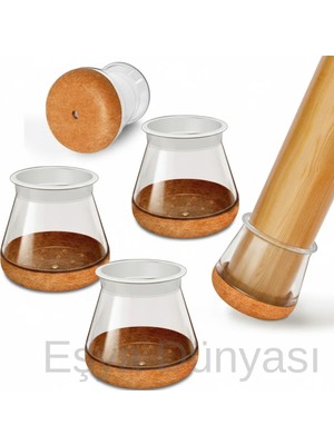 Eşya Dünyası 4 Adet Keçe Tabanlı Silikon Sandalye Ayağı Koruyucu - Çizilme ve Ses Önleyici Şeffaf Mobilya Çorabı