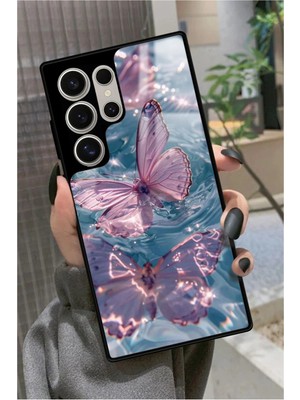 Snacase  Samsung Galaxy S24 Ultra Uyumlu Pembe Kelebek Tasarımlı Parlak Silikon Kılıf