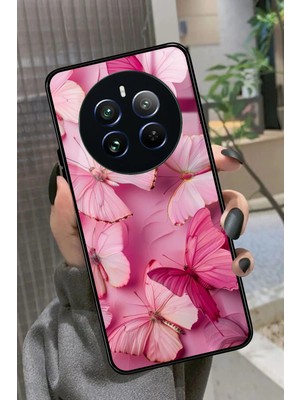 Snacase Realme 12 Uyumlu Pembe Kelebek Tasarımlı Parlak Silikon Kılıf
