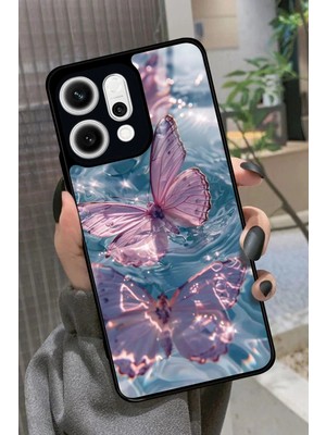Snacase Oppo Reno 14 Uyumlu Pembe Kelebek Tasarımlı Parlak Silikon Kılıf