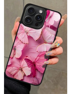 Snacase  Apple iPhone 14 Pro Max Uyumlu Pembe Kelebek Tasarımlı Parlak Silikon Kılıf