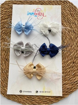 İrembaby 5'li Set Bebek - Çocuk Saçsız Bebek Tokası Seti Fiyonklu Tüylü Toka Set