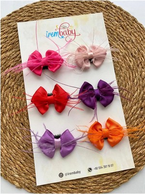 İrembaby 6'lı Set Bebek - Çocuk Saçsız Bebek Tokası Seti Fiyonklu Tüylü Toka Set